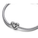 Charm Sterling silver 925 Shining heart and floating cubic zirconia bead on love bracelet