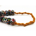 Ancient handmade glass from Nepal Necklace 64 cm with abacus beads approximately 2 cm with a large flower