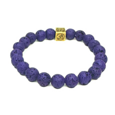 Lava dark blue with royal mantra Om, bracelet elastic natural stone, ball 8 mm / 16-17 cm, born of the four elements