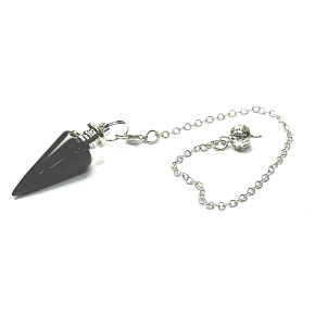 Obsidian pendulum natural stone 3,5 cm + chain with ball 18 cm, rescue stone
