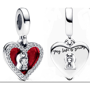 Charm Sterling silver 925 Red heart with keyhole 2in1, love bracelet pendant Charm Sterling silver 925 Red heart with keyhole 2in1, love bracelet pendant