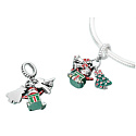 Charm Sterling Silver 925 Christmas 3-in-1 Bells, Santa, Tree, Pendant for Bracelet Christmas