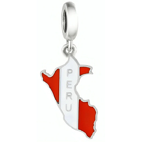Charm Sterling Silver 925 Peru Flag - Swinging Map, Travel Bracelet Pendant