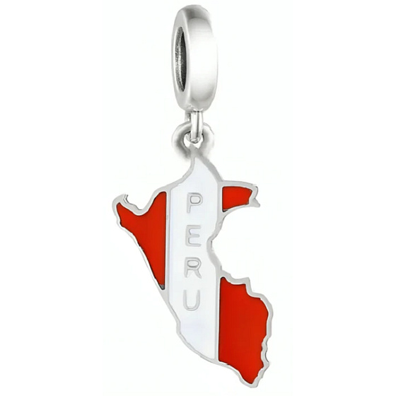 Charm Sterling Silver 925 Peru Flag - Swinging Map, Travel Bracelet Pendant
