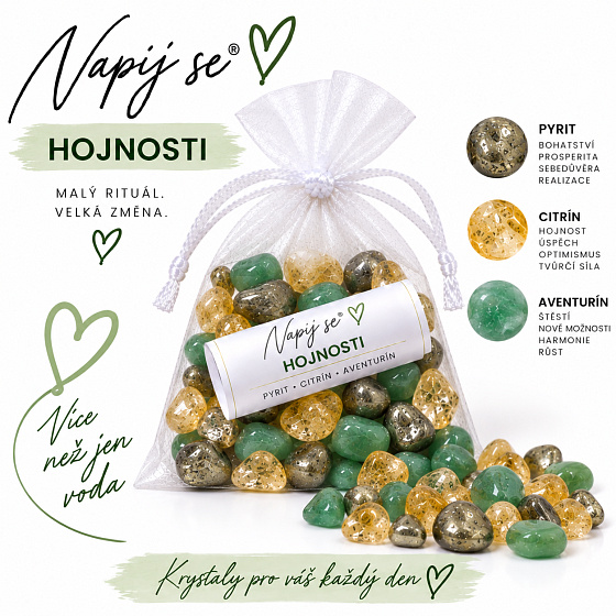 Napij se® hojnosti – výměnná minerální náplň | Pyrit, Citrín, Aventurín