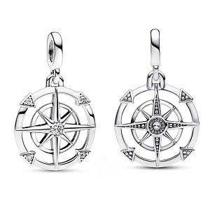 Charm Sterling silver 925 Compass - Mini Medallion with clear cubic zirconia, bracelet pendant