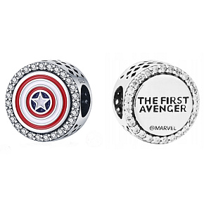 Charm Sterling silver 925 Marvel The Avengers, Captain America shield charm, bead on bracelet movie Charm Sterling silver 925 Marvel The Avengers, Captain America shield charm, bead on bracelet movie