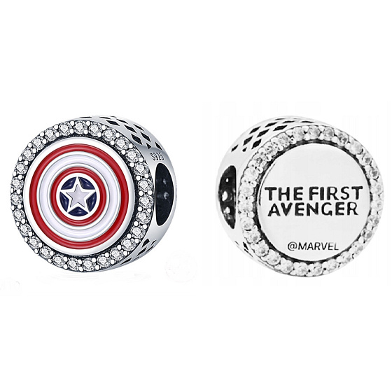 Charm Sterling silver 925 Marvel The Avengers, Captain America shield charm, bead on bracelet movie