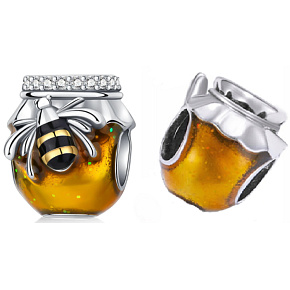 Charm Sterling silver 925 Honey and bee, bead on bracelet animal