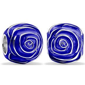 Charm Sterling Silver 925 Blue Rose in Bloom, Bead for Nature Bracelet