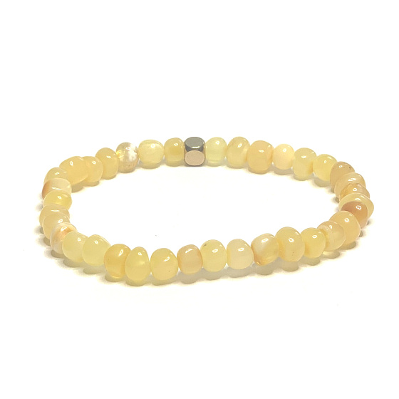 Amber Baltic gold elastic bracelet natural, ball irregular 5 mm / 16 - 17 cm, solid sunlight