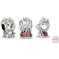 Sterling silver 925 England Lion figure bead on travel bracelet approx 10 mm