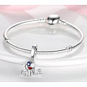 Charm Sterling Silver 925 Chilean Flag Heart - I Love Chile, 2-in-1 Travel Bracelet Pendant