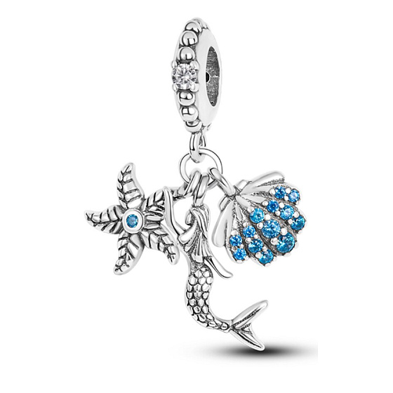 Sterling silver 925 Mermaid, starfish, seashell, 3in1 bracelet pendant, sea