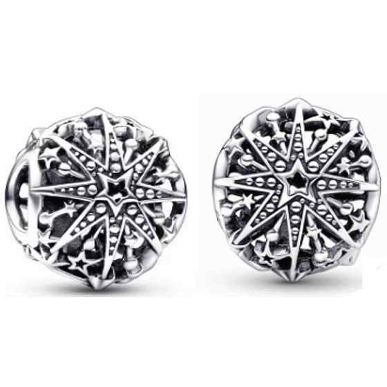 Charm Sterling silver 925 Celestial snowflake, bead for bracelet Christmas