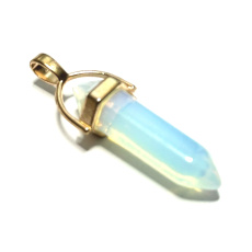 Opalit Pendulum hexagonal gold pendant synthetic stone 41 x 13 mm, hand carved, stone of wishes and hope Opalit Pendulum hexagonal gold pendant synthetic stone 41 x 13 mm, hand carved, stone of wishes and hope