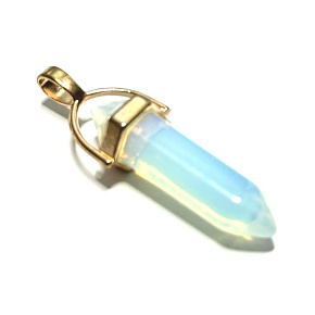 Opalit Pendulum hexagonal gold pendant synthetic stone 41 x 13 mm, hand carved, stone of wishes and hope