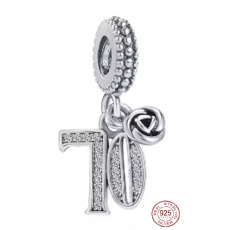 Charm Sterling silver 925 70 anniversary, rose pendant on bracelet