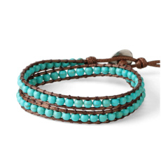 Tyrkenite leather brown bracelet natural stone wrapping 2 strands hand knitted bead 6 mm / approx 35 cm, stone of young people looking for life purpose