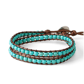 Tyrkenite leather brown bracelet natural stone wrapping 2 strands hand knitted bead 6 mm / approx 35 cm, stone of young people looking for life purpose