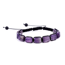 Amethyst bracelet natural stone, hand knitted, adjustable size, stone of kings and bishops