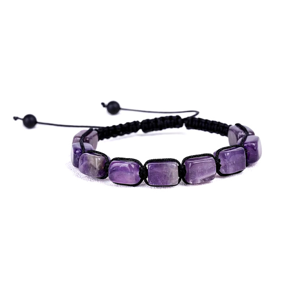 Amethyst bracelet natural stone, hand knitted, adjustable size, stone of kings and bishops