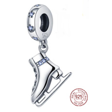 Charm Sterling silver 925 Ice skates with blue cubic zirconia, pendant on bracelet sport