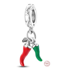 Sterling silver 925 Chilli pepper - for lovers of good cuisine, 2in1 pendant for bracelet, food and drink