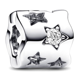 Charm Sterling silver 925 Glittering star with cutouts, clip bead for bracelet