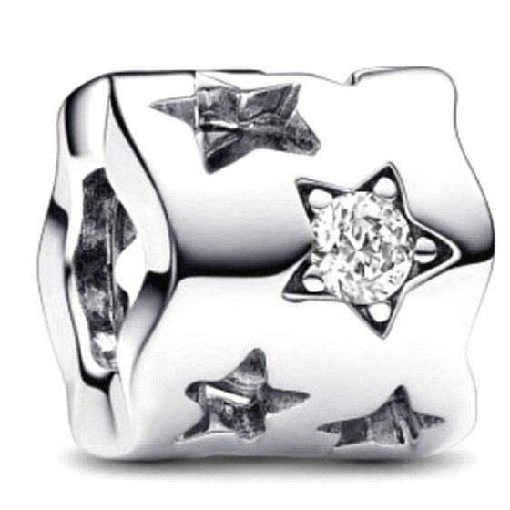 Charm Sterling silver 925 Glittering star with cutouts, clip bead for bracelet