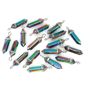 Rainbow Hematite Hexagon Pendulum Pendant Natural Stone 41 x 13 mm, Hand Carved, Stone of Healthy Blood