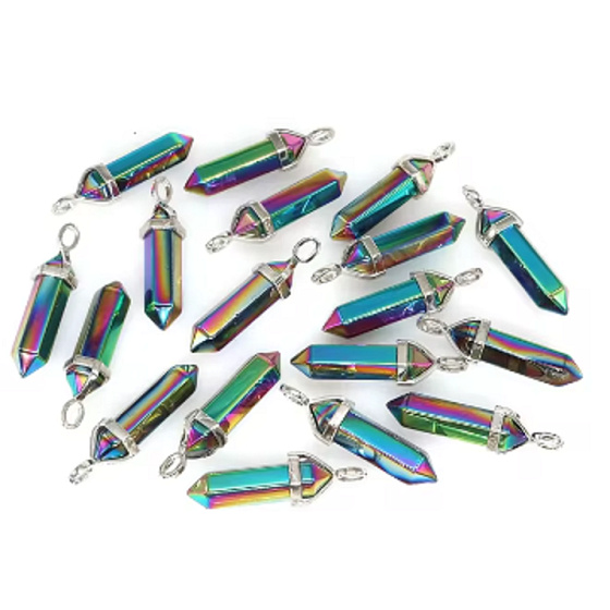 Rainbow Hematite Hexagon Pendulum Pendant Natural Stone 41 x 13 mm, Hand Carved, Stone of Healthy Blood