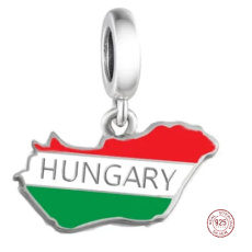 Charm Sterling Silver 925 Hungary Flag - Swinging Map, Travel Bracelet Pendant