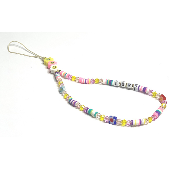 Anti-lost mobile phone pendant with beads, smiley, love, circumference 26,5 cm