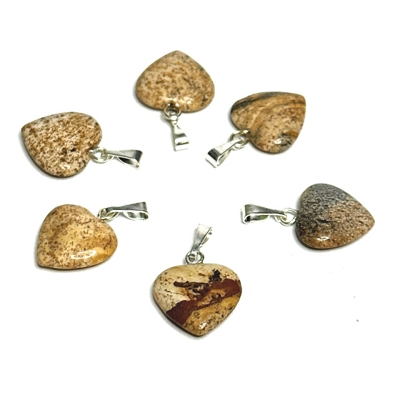 Jasper picture heart pendant natural stone 15 mm, stone of positive energy