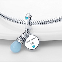 Sterling Silver 925 Luminescent - Glow in the Dark Bulb - Find Your Light, Changing Colors 2in1 Pendant Bracelet Symbol