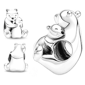 Charm Sterling silver 925 Hugging polar bears, bead on bracelet family