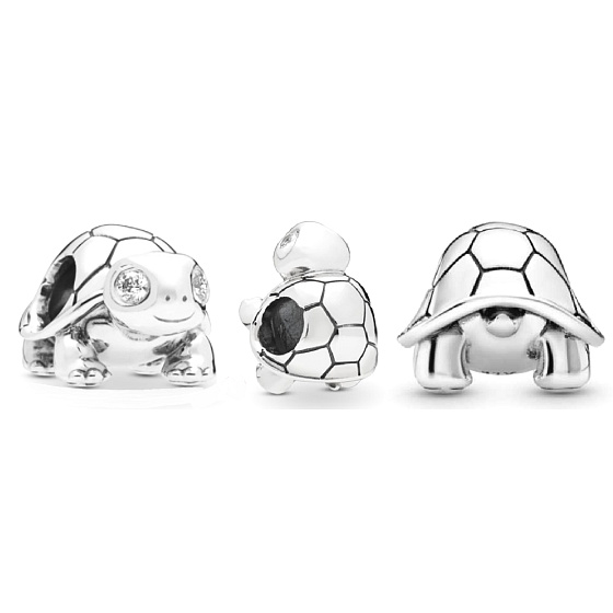 Charm Sterling silver 925 Turtle with cubic zirconia, bead for bracelet, animal