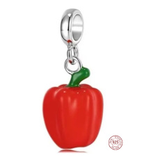 Charm Sterling silver 925 Paprika red, food bracelet pendant
