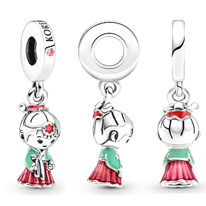 Charm Sterling silver 925 Korea Korean Hanbok doll pendant, travel bracelet pendant