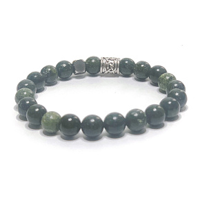 Serpentine Russian (green) bracelet elastic natural stone, bead 8 mm / 16-17 cm, healing stone