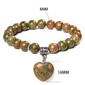 Unakite + Heart bracelet elastic natural stone, 8 mm / 19 cm, stone of personal growth and vision