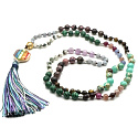108 Mala 7 chakra necklace, NOC meditation jewelry, natural stone, elastic, tassel 8 cm, bead 6+8 mm
