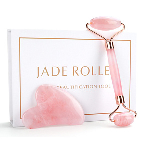 Rosemary Gua Sha 5 x 8 cm + massage roller 14 x 5,5 cm reduces wrinkles, swelling, improves skin elasticity, set