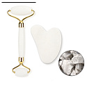 Quartz Gua Sha 5 x 8 cm + massage roller 14 x 5,5 cm reduces wrinkles, swelling, improves skin elasticity, set