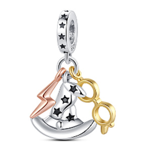 Charm Sterling silver 925 Harry Potter hat, glasses, scar, 3in1 bracelet pendant