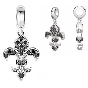 Charm Sterling silver 925 Lilies with black cubic zirconia, pendant on bracelet symbol