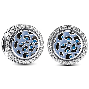 Charm Sterling silver 925 Blue leopard charm, bead on animal bracelet