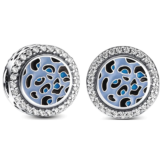 Charm Sterling silver 925 Blue leopard charm, bead on animal bracelet