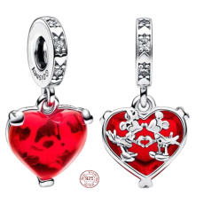 Charm Sterling Silver 925 Disney Mickey and Minnie Mouse Murano Heart Pendant Bracelet Love